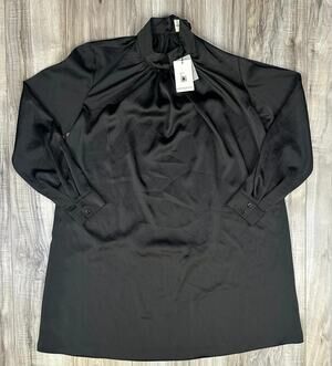 Claudie Pierlot Paris Black Satin High Neck Long Sleeve Shift Dress Size 4 US